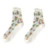 Women Socks Mesh Glass Silk Kawaii Elastic Thin Flower Calf Y2K Middle Tube Transparent Spring