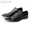 Casual Shoes Luxury Man Formal Business Party Men Blue Print Genuine Leather Metal Buckle Decor Male Flat Oxfords