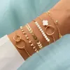 Fleur de style Instagram Perle ronde ronde Géométrie à la mode personnalisée Géométrie à 6 couches Bracelet Femelle