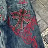 Y2k jeans capris gótico retro cross bordado shorts harajuku hip hop high cister casual shorts escuros masculinos homens 240407