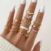 Inlaid Pearl Chain with Diamond Butterfly Opening Instagram Style Ring Set of 15 Pieces