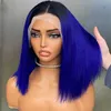 Malásia peruviano brasileiro 1b azul reto 13x4 peruca frontal transparente de renda 100% Remy Remy Cabelo humano