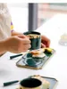 Mokken Noordse koffiekopje set groen creatief met lepel dim sum schotel afternoon tea zwart handgreep mok huishouden