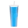 Durian Tumblers de palha Durian 24oz xícaras de água fria bebem garrafas de gelo Sipper 710ml Capacidade com tampas canecas de café Plástico Termos de capa de diamante Diamond Starry cravejada de bebida térmica