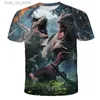 T-shirts Summer Childrens 3d Print T-Shirt Children Boys Girls Kids Dinosaur Shirts Child Baby Cartoon Tee Top Jurassic Park Clothing T240415