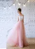 2017 New Romantic A Line Long Bridesmaid Dresses Applique White And Pink Tulle Formal Party Dresses Robe De Soiree6053798