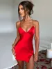 Robe satinée pour femmes 24SS Fashion Backless lacet-up mini robe chic chic Spaghetti Spaghetti Spaghetti Spaghetti Ve