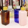 Storage Bottles Square Plastic Bottle Pink Brown Cosmetic Container 50ML 50pcs Refillable Toner Water Packaging With Aluminum Lid
