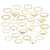 Hot Selling Minimalist Diamond Inlaid Wave Heart Set of 28 Pieces, Gold Joint Alloy Ring Combination Bracelet for Women