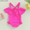 One-Pieces 1-4T Baby Girls Pure Color Sexy Cute Fluorescent Color Swimsuit Cute Off-Shoulder Sleeveless Ruffled Bikini Set Swimsuit Y240412 Y240412Y240417C4RV