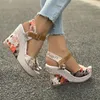 Slippers Designer Sandals For Women Ladies Summer Printed Bow Cloth Belt Buckle Thick Bottom Large Size Rhinestone