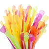 Drinking Straws 300pcs Disposable Spoon Ice Cream Scoop Dual Use Straw For Milkshakes Shaved Dessert(Mixed Color) 20x0.6cm