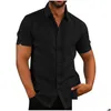 Men'S Casual Shirts 100% Cotton Line Mens Short-Sleeved Summer Solid Color Turn-Down Collar Beach Style Plus Size 220801 Drop Deliver Dhmtf