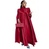 Plus -storlek Vonda 2024 Kvinnor Stand Collar Elegant Satin Dress Long Bat Sleeve Evening Pleated Maxi Sundress Casual Solid Robe Robe Satin Dress