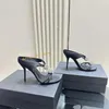 Slippels Black Red Crystal Ball Women Sandals 2024 Aankomst Stiletto Dunne High Heel Runway Summer Dress Slipper op