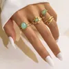 Alloy Inlaid Color Retaining Ring, Artistic Style, Fashionable and Minimalist Ring Combination, 4-piece Set