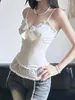 Tanks de femmes Femmes d'été Camisole Casual Mesh Patchwork Ruffle Spaghetti Strap Tops Sans Souples T-shirt pour Streetwear Clubwear