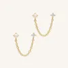 Stud Earrings Aide 925 Sterling Silver Imitation Pearl White Zircon For Women 18K Gold Plated Double Studs Chain Tassel