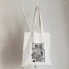 쇼핑 가방 Y2K 미학적 재사용 가방 여성 캔버스 토트 아트 인쇄 에코 쇼핑퍼 어깨 천 핸드백