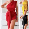 Spring Womens Fashion Solid Color One Shoulder Sexy Dress