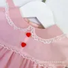 Girl's Casual Spring Summer Girls' Doll Neck Flower Embroidery Pink Mesh Dress Cute Pengpeng Temperament Princess