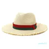 Fashion Fedora Straw Hat Outdoor Travel wakacje Słońce Słońce Jazz Straw Beach Cap Mężczyzn Kobiet Słońca Ochrona przedsiębiorczości Big Brim Hat