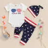 Kledingsets Baby Boys Outfit Letters Print korte mouw Romper Stars broek en hoed babykleding 4 juli