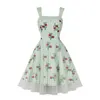 Summer Womens Sleeveless Printed Elegant Retro Large Swing Dress 5028