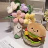 Pluche poppen grappig hamburger pluche kussen cartoon hamburger gevulde boeket bloem pluche kussen zachte huis bank auto decoratief kussen schattig cadeau y240415