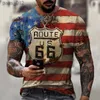 Camisetas para hombres para hombres Summer Mens retro Ruta de EE. UU. 66 letras 3D Camiseta O-cuello O de moda Top de gran tamaño Ropa de hombre: YQ240415