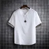 メンズTシャツサマーメンズコットンリネンシャツソリッドカラー韓国ファッションメンズ短袖Tシャツメンズ衣類プラスサイズ5XL YQ240415