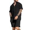 Suisses de survêtement masculines Men de chemises Mentes en coton Braves solides à manches courtes surdimension décontractées shorts de plage d'été Suisse hawaïenne