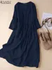 Zanzea Femmes Robe de plage blanche Sumou Aline Shirt Half Mandleve Pocket Pocket Sundress Holiday Baggy Long Robe 240415