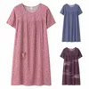 Women's Sleepwear Summer Cotton Silk Short Sleeved Homewear Dress Women Fashion Printting Loose Fitting Plus Size Comfortable