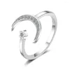 Cluster anneaux solide 925 SERRING Silver Moon et étoiles Bijoux réglables Gift pour les femmes BSR503-E