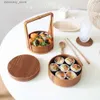 Bento Boxes Japanese Style Lunch Box Wood Bento Box Double Layer Portable Picnic Food Storae Containers Table Kitchen ADET SETS L49