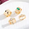 Motivo de joalheria de zircão colorido da moda e criativa para artesanato de joias para o metal exagerado feminino com 4 anéis