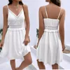 Sexy Cáner de encaje Vestido corto Mujeres Summer V CHELL V Cuello blanco Backless Beach Elegant Aline Slip In Dresses 240415