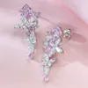 Boucles d'oreilles S925 Silver Flower Pink Diamond Fashion Fashion Commuter Style incrusté 7 9 Wholesale for Women's