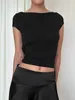 Women's T-skjortor Chic skjorta Kort hylsa Backless Crop Top Monterade Basic Sexy Black Tees Summer 2024 Y2K Outfits T-shirts