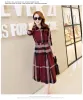 Designer Spring Women Dress Summer Long Sleeve Stand Collar Plaid Party Work Business Shirt Dresses Clothing