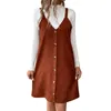 Casual Dresses Women's Dungaree Dress Corduroy A Line Mini Skirt Button Down Strappy Autumn Winter Skater