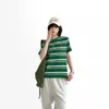 Women's T Shirt Short Sleeve Striped Round Neck Knit Casual Clashing Cool Plain Loose Casual Half Sleeve Brown Green Size S-XL