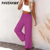 Kadın pantolon pamuk keten geniş bacak rahat gevşek katı ofis bayan pantolon vintage moda elastik bel büyük boy pantalon pantolon