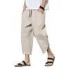 Men's Pants Men Cropped Drawstring Straight Leg Pocket Elastic Waist School Ethnic Plus Size Mid Summer Male Clothes