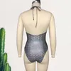 Women's Swimwear Lightweight One-piece Nylon Spandex Swimsuit Sparkling Sequin Patchwork Monokini With Lace-up For Beachwear