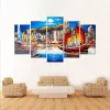 5 Panel Craft Colorful Ship Canvas Painting Wall Art Abstract Boat Landscape Oil Painting Print on Canvas for Living Room Decor No Frame