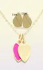 Newest Brands Double heart t enamel colors charms necklace earring set party jewelry stainless steel women luxury necklaces earrin8937462