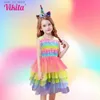 Vestidos de menina Vikita crianças sereia vestido meninas roupas de verão infantil festas de aniversário baile elegante tutu vestidos crianças princesas figurinos t240415