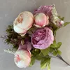 Decorative Flowers Cilected Vintage Rose Pink Silk Bouquet Peony Artificial Bride Wedding Home Decoration Fake Faux